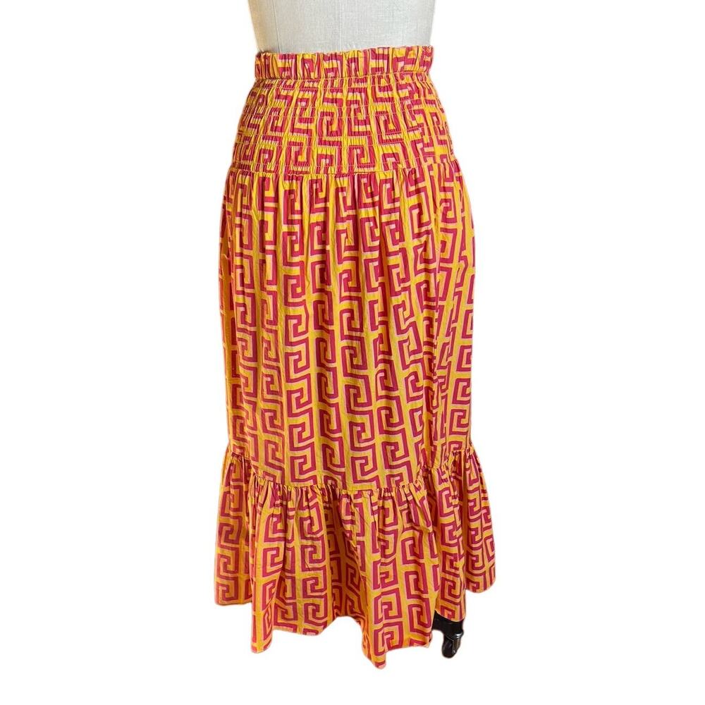 Rhode Artie Smocked Waist Skirt in Orange Red & Pink Size XSmall NEW Designer